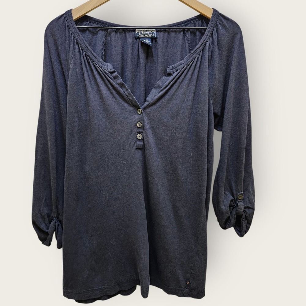 Polo Jeans Company Ralph Lauren‎ Women's M Blue Cotton Blend 3/4 Sleeve Henley